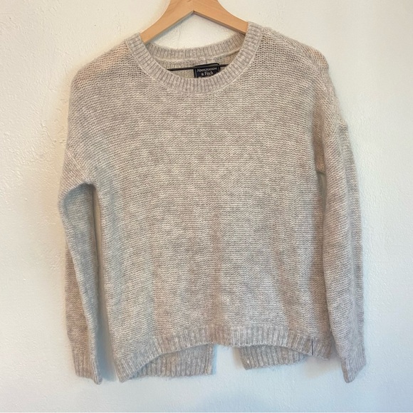Abercrombie & Fitch Heathered Cream Crew Neck Sweater throwback - Picture 1 of 6